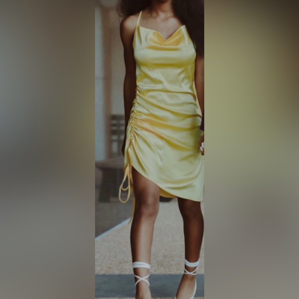 Fashion Nova Yellow silk scrunch up dress